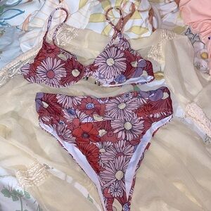 RETRO FLOWER POWER BOHO UNDERWIRE / HIGH WAISTED BIKINI SET 👙
